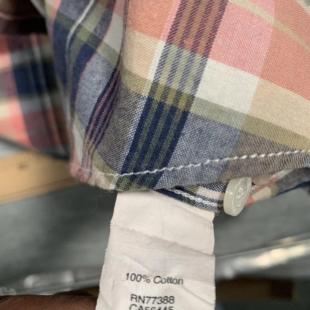 J Crew Shirt Mens Medium Pink Navy Plaid Summer Button‎ Down Long Sleeve Cotton